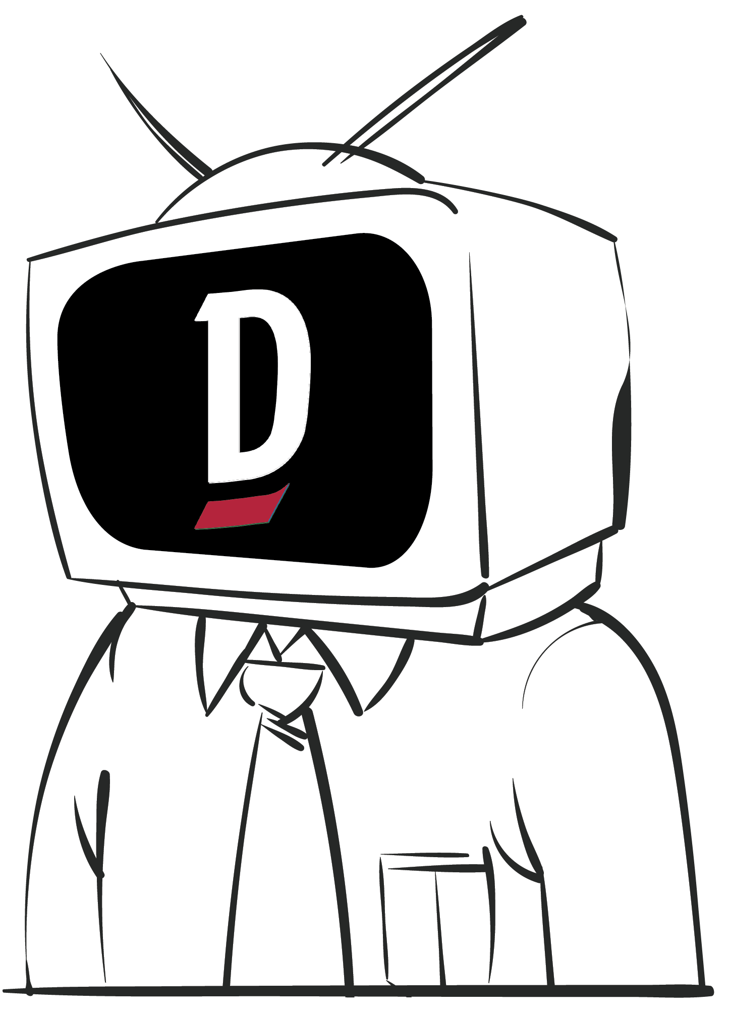 White TV Head doodle with red drive icon